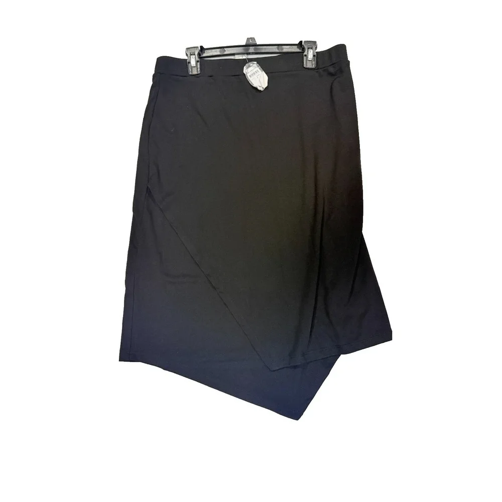 NWT Avenue Studio Women Size 14 Black Stretch Pull On‎ Asymmetric Hem Skirt Long